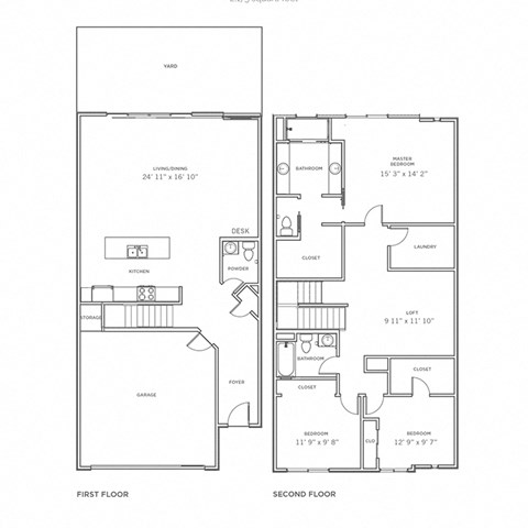 Floor plan for 3 beds, 2.5 baths, 2170 sqft